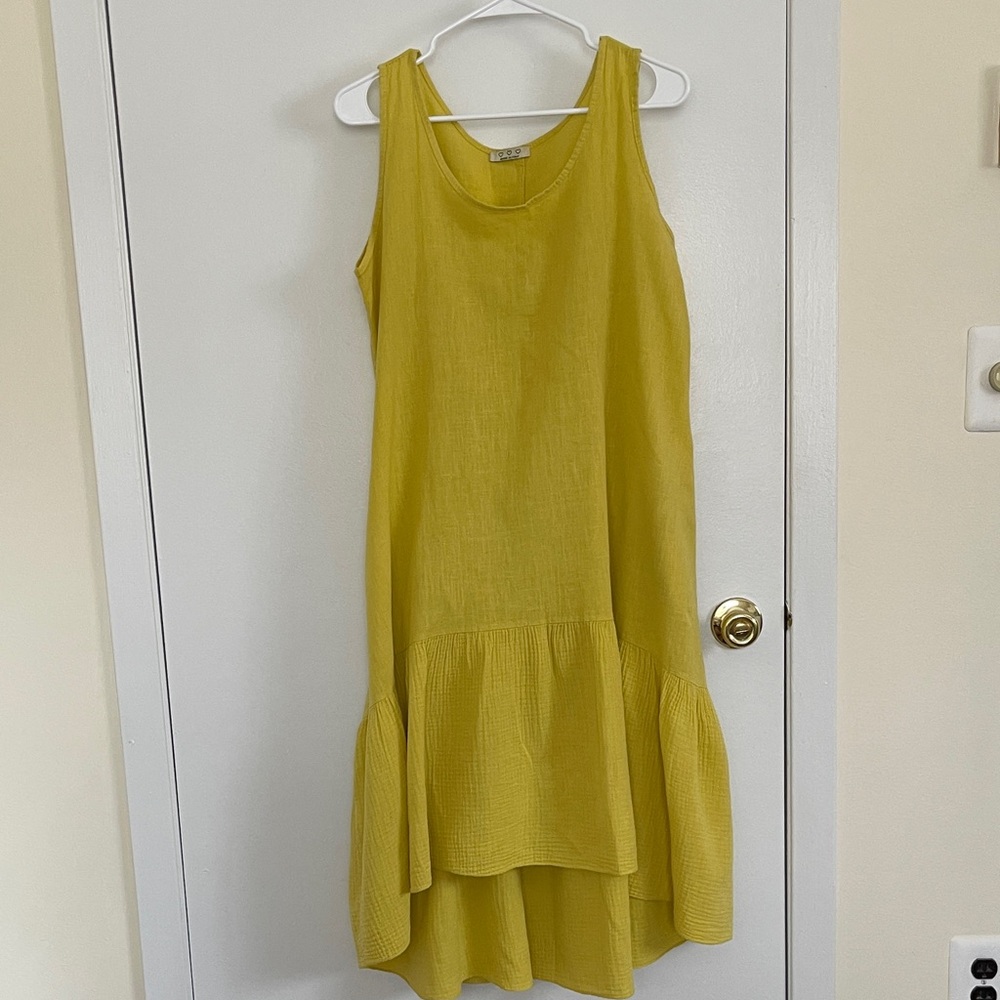 Yellow Sleeveless Ruffle Hem Dress